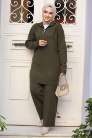 Modest Khaki Knitwear Dual Suit 50627HK - 3