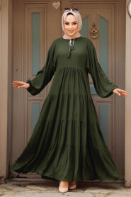 Modest Khaki Long Dress 10216HK - 1