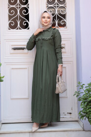 Modest Khaki Long Dress 7224HK - 2