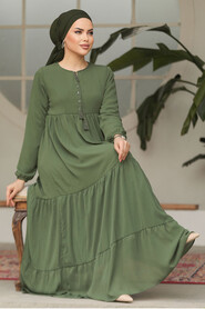 Modest Khaki Long Sleeve Dress 22051HK - 1