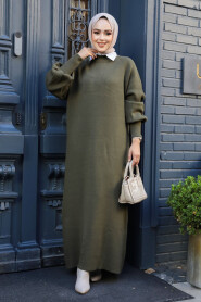 Modest Khaki Long Sleeve Knitwear Dress 100013HK - 2