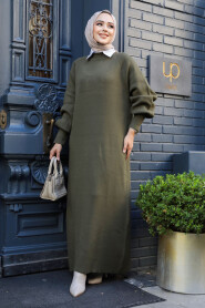 Modest Khaki Long Sleeve Knitwear Dress 100013HK - 3