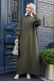 Modest Khaki Long Sleeve Knitwear Dress 100013HK - 1