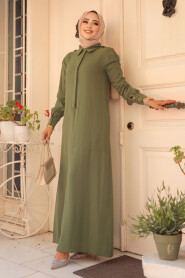 Modest Khaki Maxi Dress 12501HK - 2