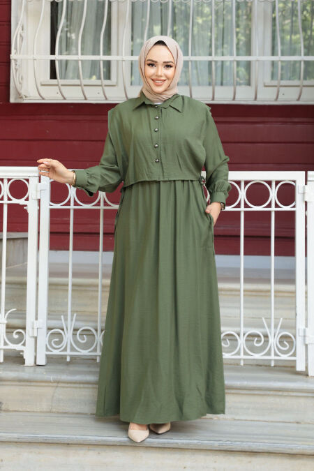 Modest Khaki Pastel Dress 7253HK - NEVA STYLE