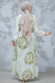 Modest Khaki Pleated Floral Dress 344603HK - 3