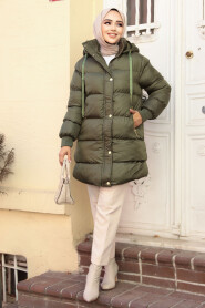 Modest Khaki Puffer Coat 80191HK - 1