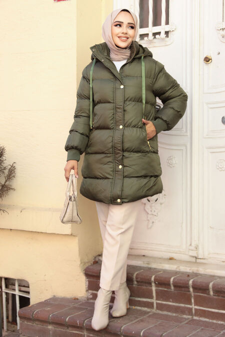 Modest Khaki Puffer Coat 80191HK - NEVA STYLE