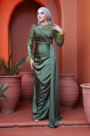 Modest Khaki Satin Engagement Dress 52151HK - 2