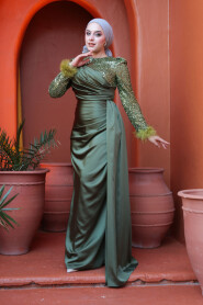 Modest Khaki Satin Engagement Dress 52151HK - 3