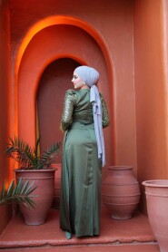 Modest Khaki Satin Engagement Dress 52151HK - 4