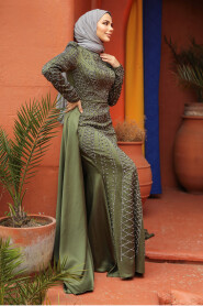 Modest Khaki Satin Evening Dress 45961HK - 2