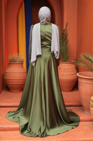 Modest Khaki Satin Evening Dress 45961HK - 4