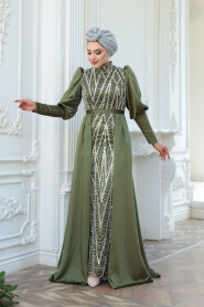  Modest Khaki Satin Evening Dress 50901HK - 1