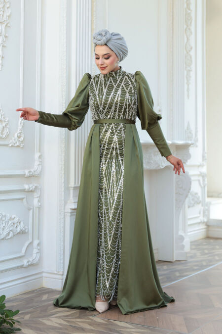  Modest Khaki Satin Evening Dress 50901HK - NEVA STYLE