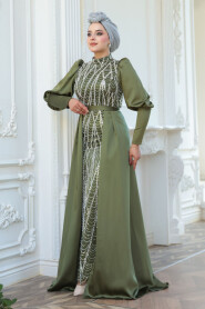 Modest Khaki Satin Evening Dress 50901HK - 3