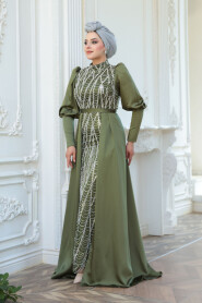  Modest Khaki Satin Evening Dress 50901HK - 2
