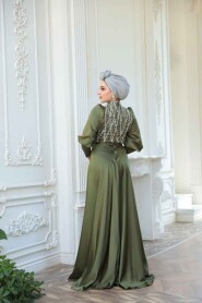  Modest Khaki Satin Evening Dress 50901HK - 5