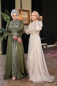  Modest Khaki Satin Evening Dress 50901HK - 6
