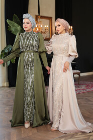  Modest Khaki Satin Evening Dress 50901HK - 8