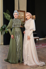  Modest Khaki Satin Evening Dress 50901HK - 9