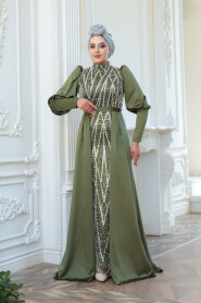  Modest Khaki Satin Evening Dress 50901HK - 4