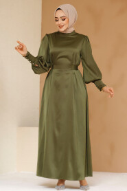 Modest Khaki Satin Evening Dress 61651HK - 2