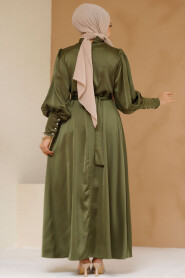 Modest Khaki Satin Evening Dress 61651HK - 3