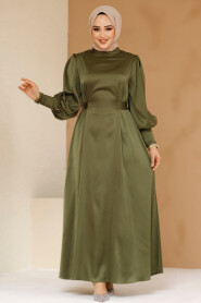 Modest Khaki Satin Evening Dress 61651HK - 1