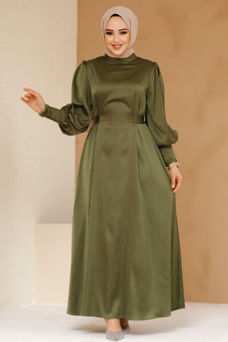 Modest Khaki Satin Evening Dress 61651HK - NEVA STYLE