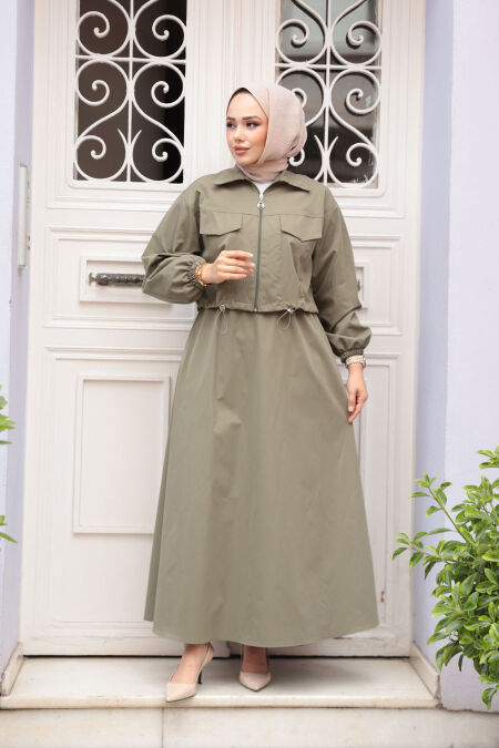 Modest Khaki Skirted Dual Suit 4458HK - NEVA STYLE
