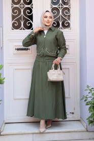 Modest Khaki Skirted Dual Suit 44751HK - 5