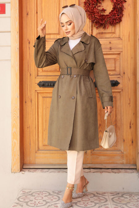 Modest Khaki Trench Coat 72091HK - NEVA STYLE