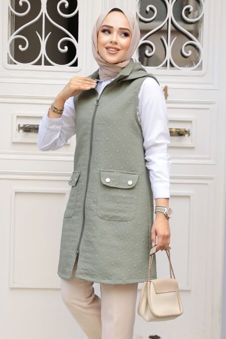 Modest Khaki Vest 80264HK - NEVA STYLE