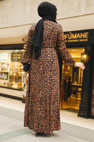 Modest Leopar Patterned Long Dress 50252LP - 3