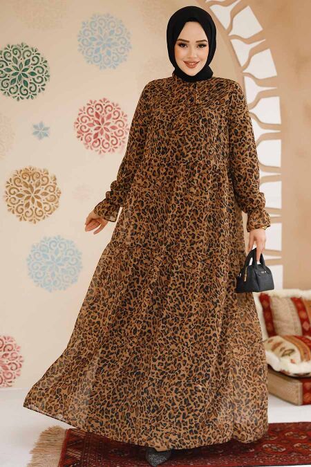 Modest Leopard Maxi Dress 23605LP - NEVA STYLE