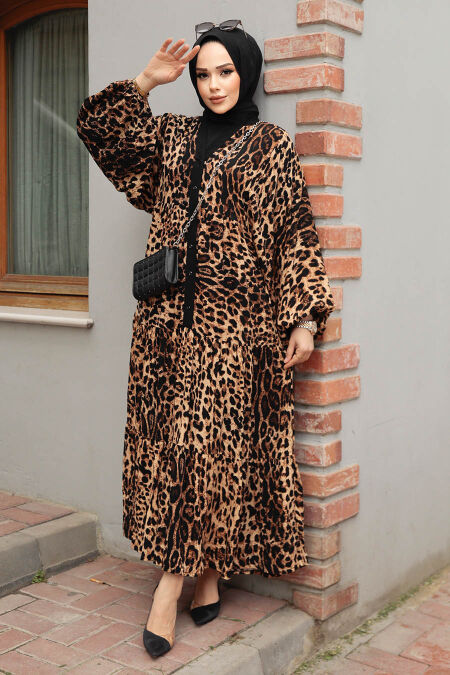 Modest Leopard Patterned Dress 10273LP - NEVA STYLE