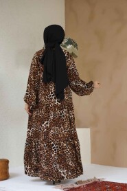 Modest Leopard Patterned Long Dress 20572L - 3