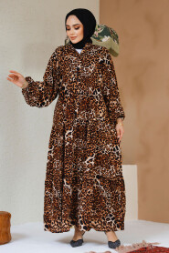 Modest Leopard Patterned Long Dress 20572L - 2