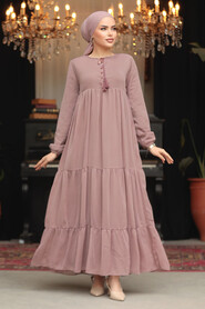 Modest Light Dusty Rose Long Sleeve Dress 22051AGK - 1