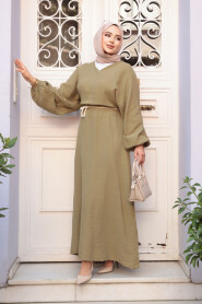 Modest Light Khaki Pastel Dress 19033AHK - 2