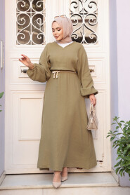 Modest Light Khaki Pastel Dress 19033AHK - 1