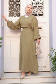 Modest Light Khaki Pastel Dress 19033AHK - 3