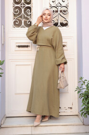 Modest Light Khaki Pastel Dress 19033AHK - 4