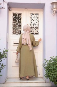 Modest Light Khaki Pastel Dress 19033AHK - 5