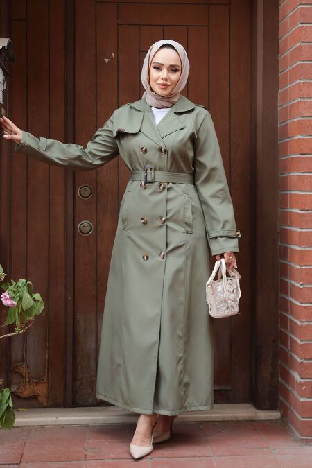 Modest Light Khaki Trench Coat 7261AHK - NEVA STYLE
