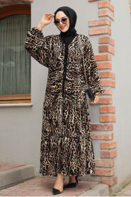 Modest Light Leopard Patterned Dress 10273ALP - 2
