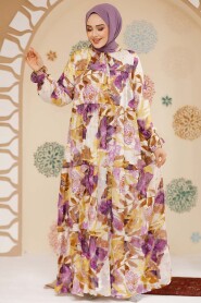 Modest Lila Floral Long Dress 23604LILA - 1