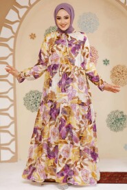 Modest Lila Floral Long Dress 23604LILA - 2