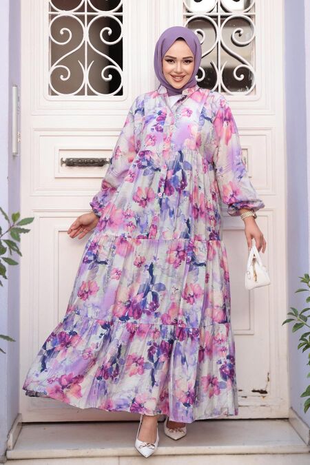 Modest Lila Floral Dress 710508LILA - NEVA STYLE